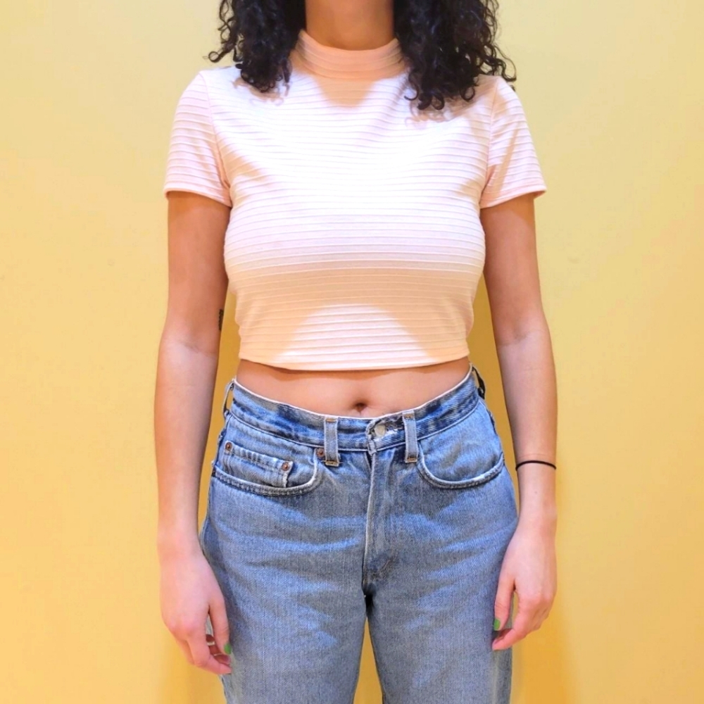 Pink Mock Turtleneck Crop Top